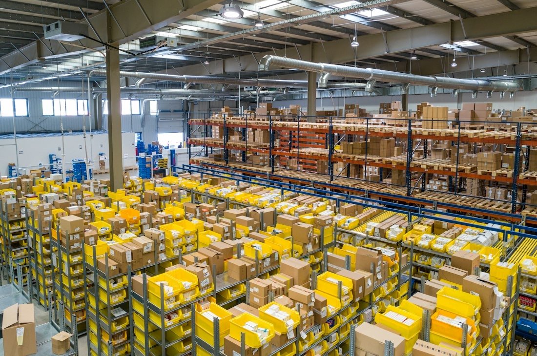 Warehouse aisle with inventory ready for logistics operations
