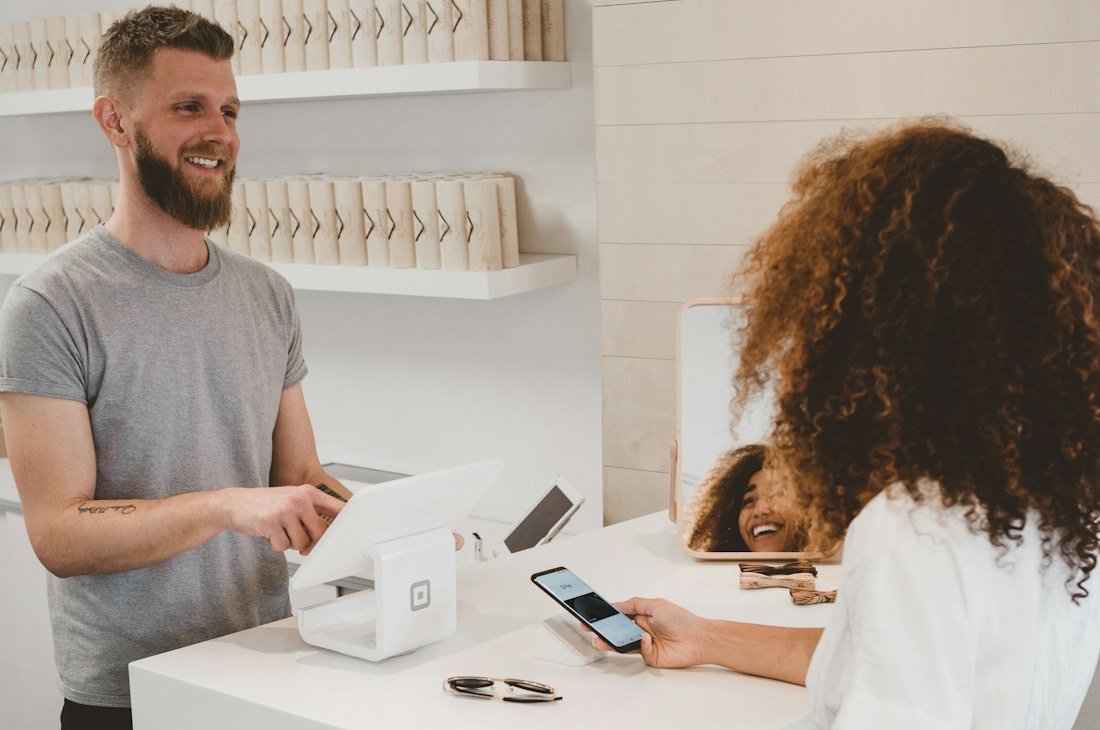 Retail checkout with point-of-sale during a customer sale